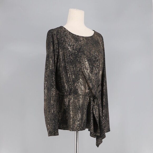 NWT DONNA KARAN New York Women's Foil Knit Cinch Waist Long Sleeves Top Size M - Picture 3 of 9